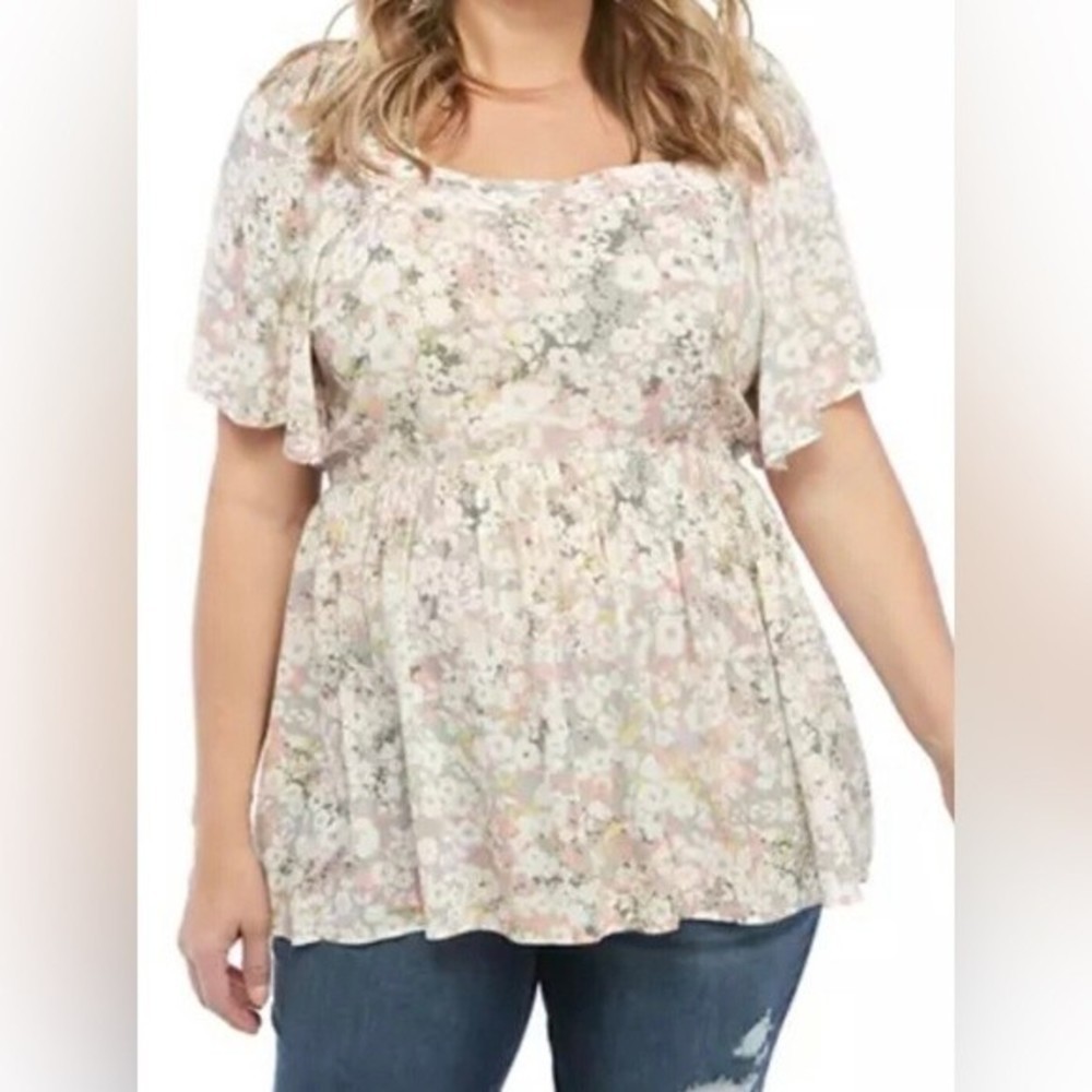 NWT Belk Wonderly Plus Size Square Neck Woven Blouse Size 2X
